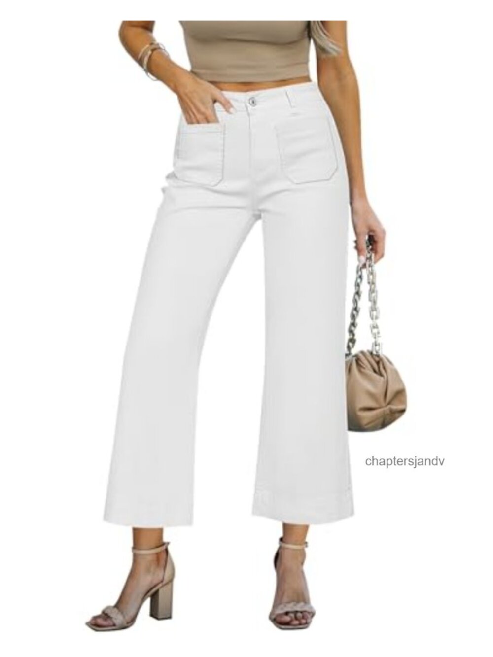 Wide Leg Cropped High Waisted Stretch Denim Jeans Flare Trouser